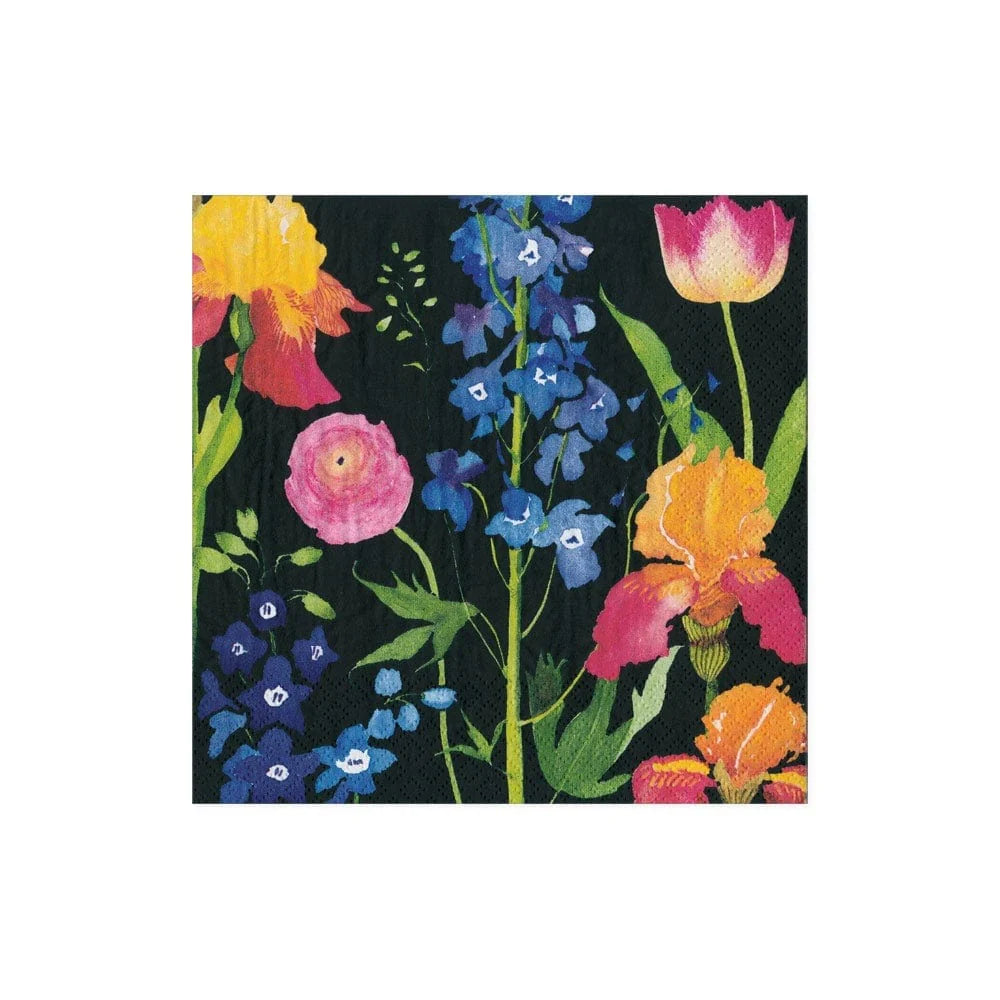 Caspari Summer Garden Black Cocktail Napkin