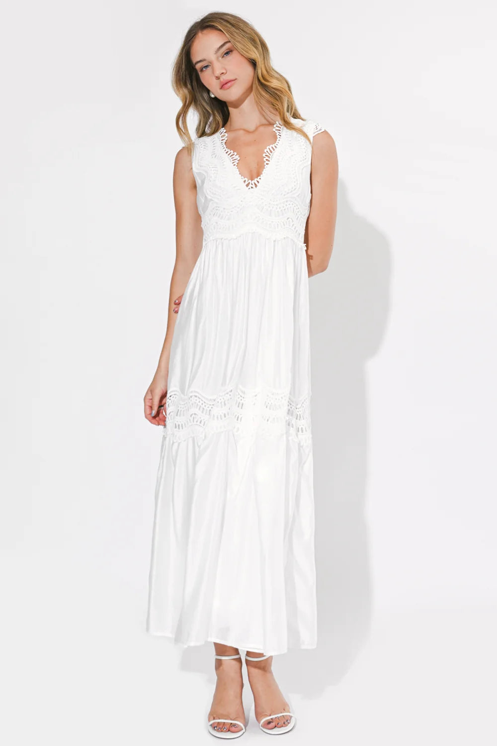 Adelyn Rae White Charlotte Lace Maxi Dress