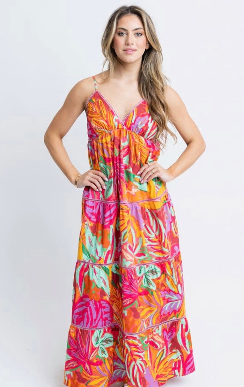 Karlie Multi Tropical Tier Maxi Dress