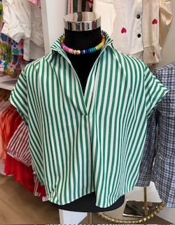 Karlie Stripe Poplin VNeck Collar Top