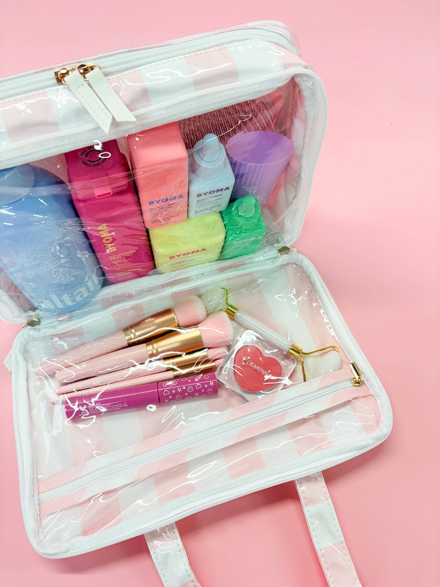 Pip & Co. - Gloss & Go - Colorful Stripe Wipeable Travel Cosmetic Case: Pink/Green