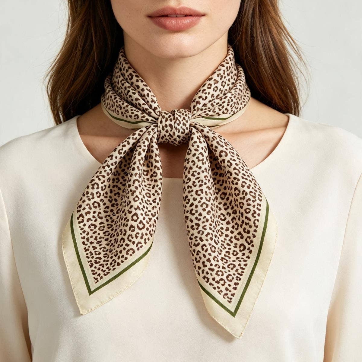 anbfashion - Leopard Silky Bandana Square Neck Scarf LVSC-338: WT