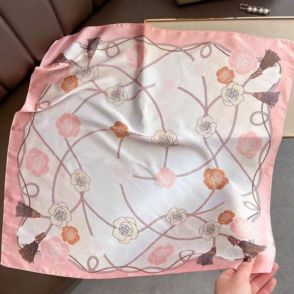 Flower Chain Print Silky Square Bandana Neck Scarf AS-817: OR