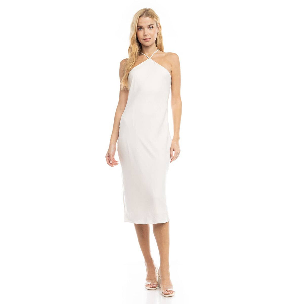 Naked Zebra - Satin Halter Neck Midi Dress