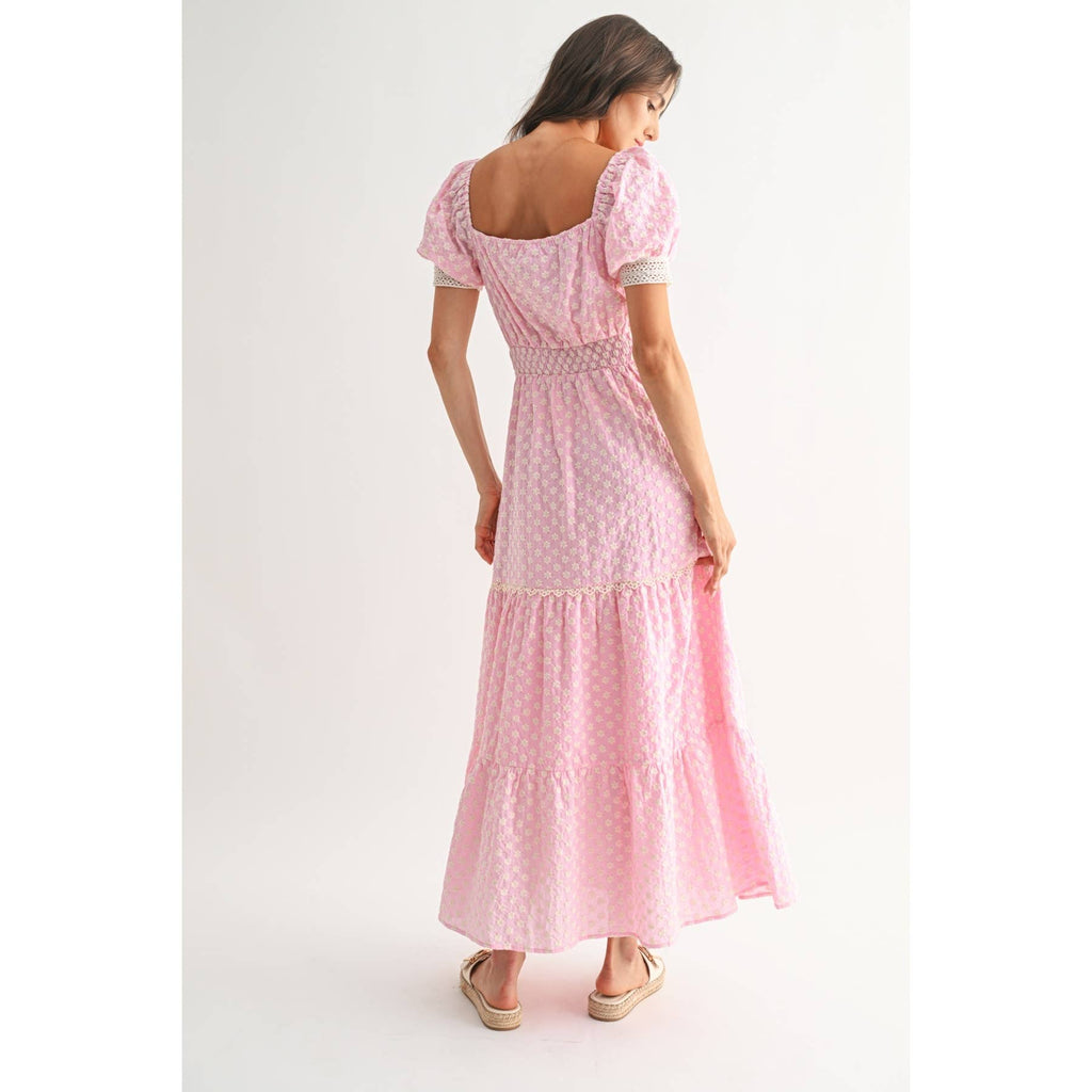 Camellia - PINK LACE-TRIMMED MAXI DRESS: LIGHT PINK/IVORY