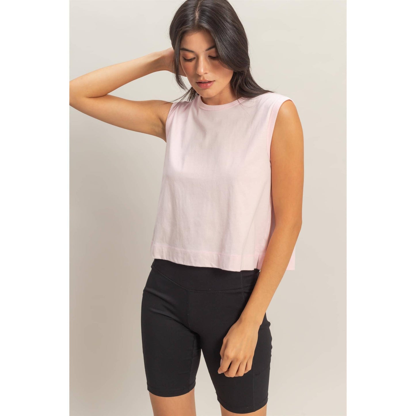 Double Zero - Sleeveless Crew Neck Top With Back Pleats: BLUE