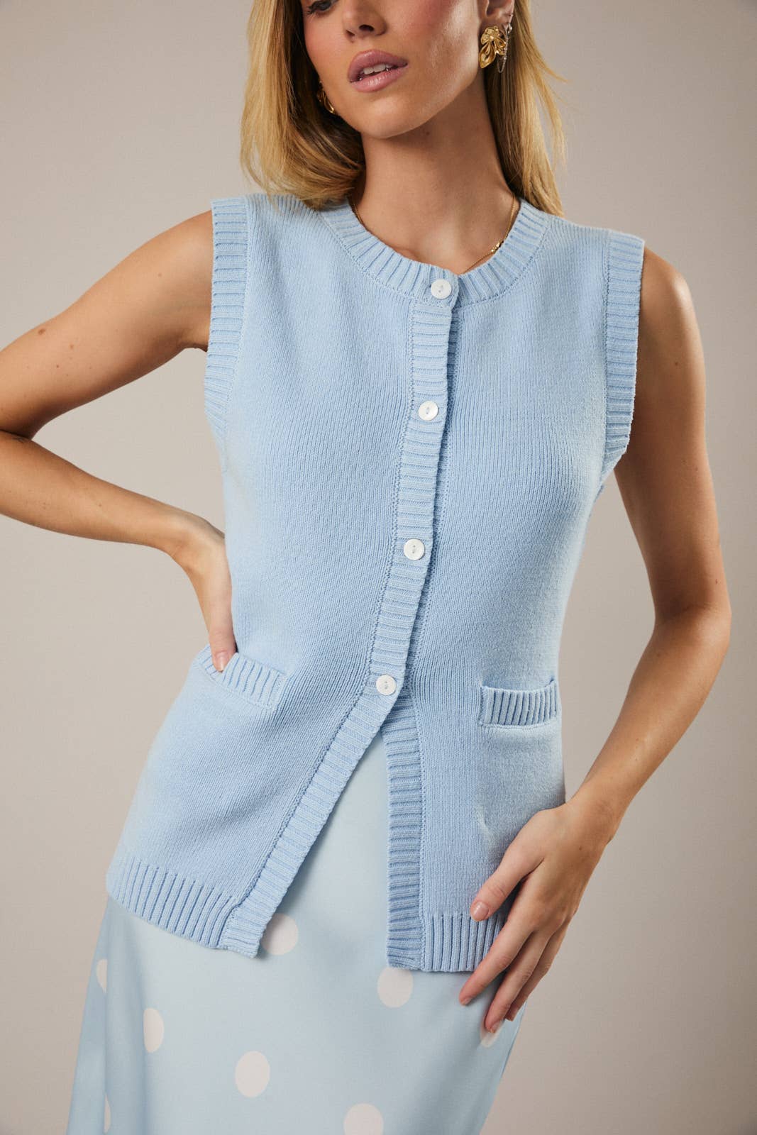 Sunday Edition - BUTTON DOWN KNIT VEST: H GREY