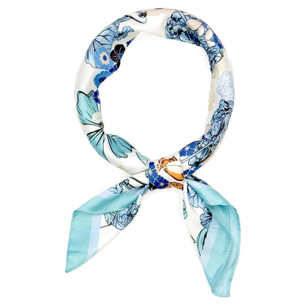 FLOWER PATTERN SILKY SQUARE BANDANA NECK SCARF 4: Pk