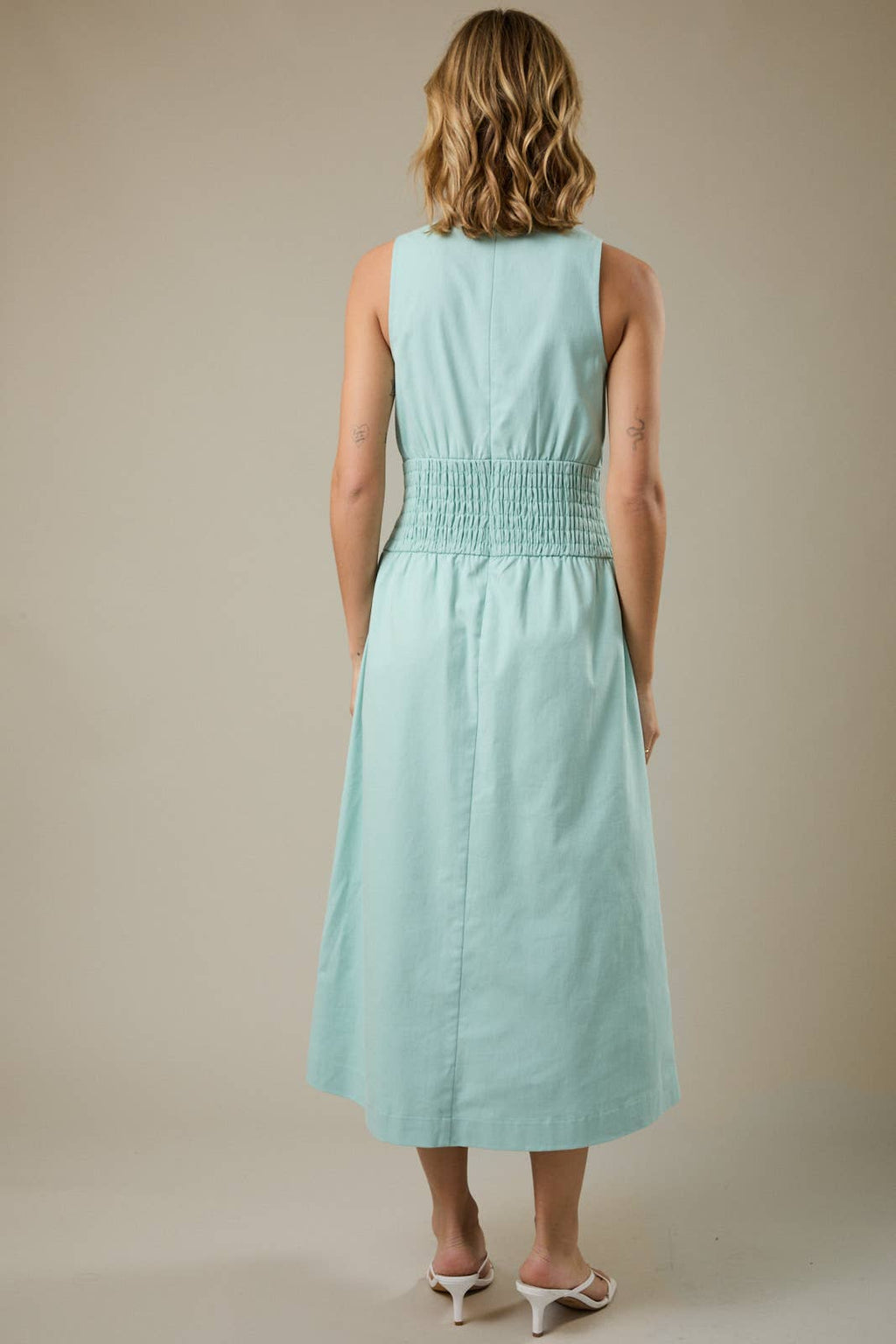 Sunday Edition - SLEEVELESS MIDI PLEATED STRETCH TWILL DRESS: MINT