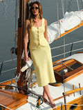 525 Yellow Meringue Button Front Top