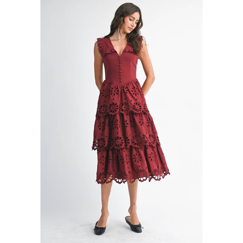 Camellia - COTTON LACE TIERED MIDI DRESS