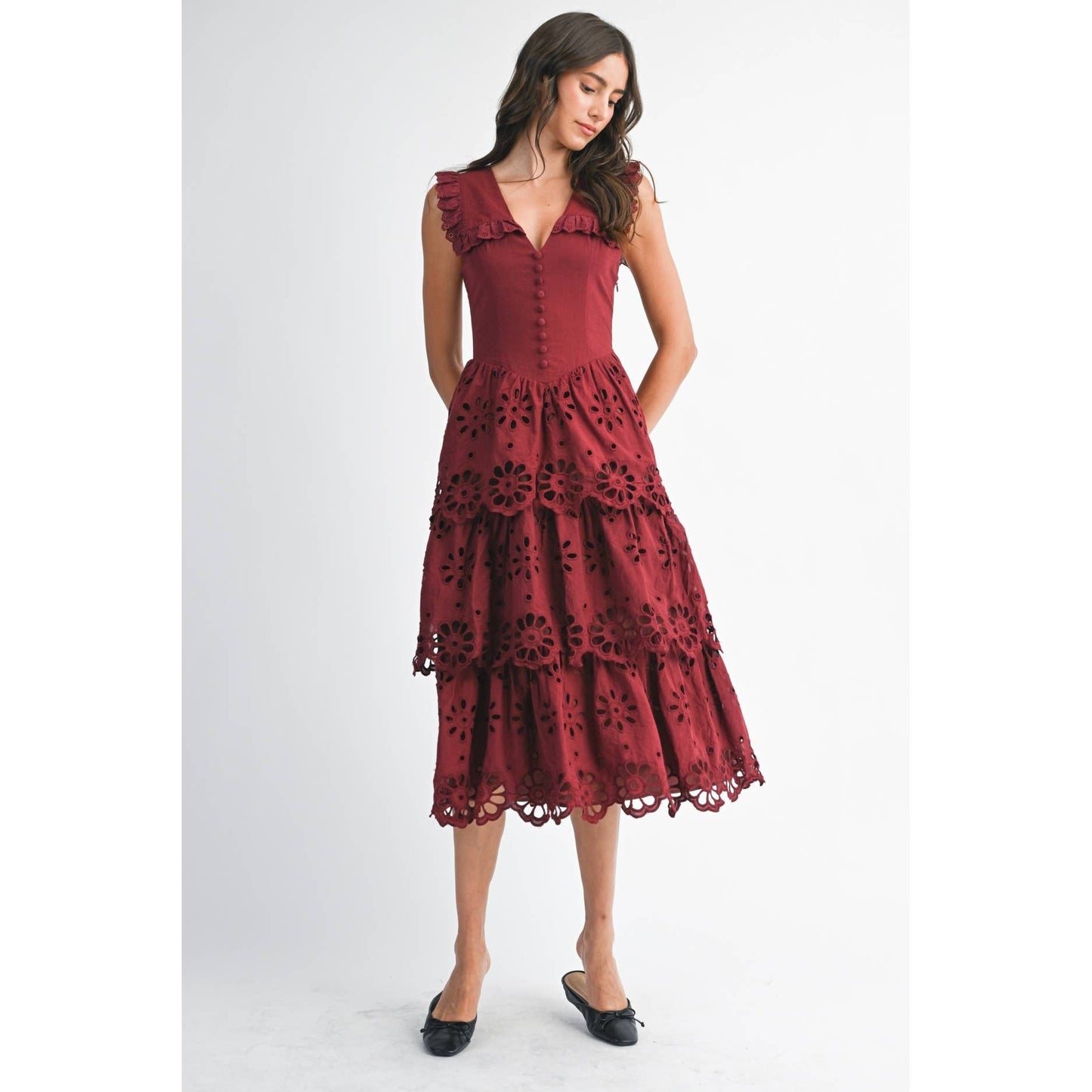Camellia - COTTON LACE TIERED MIDI DRESS