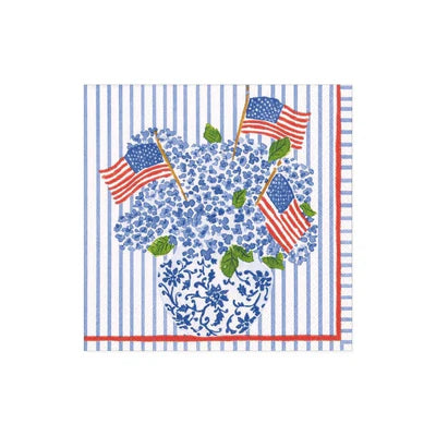 Caspari Flags and Hydrangeas Cocktail Napkin