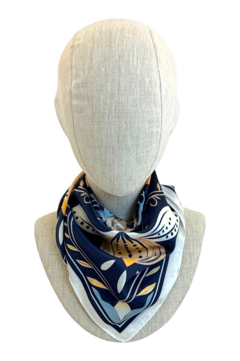 anbfashion - SYMMETRICAL BOTANICAL FLORAL SILKY SQUARE SCARF ICS1100: BLACK