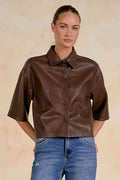ELAN Leather Top 3/4 Slv Brown