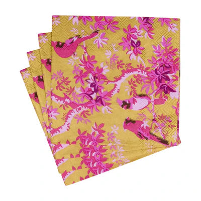Caspari Pink Scenic Song Birds Cocktail Napkin