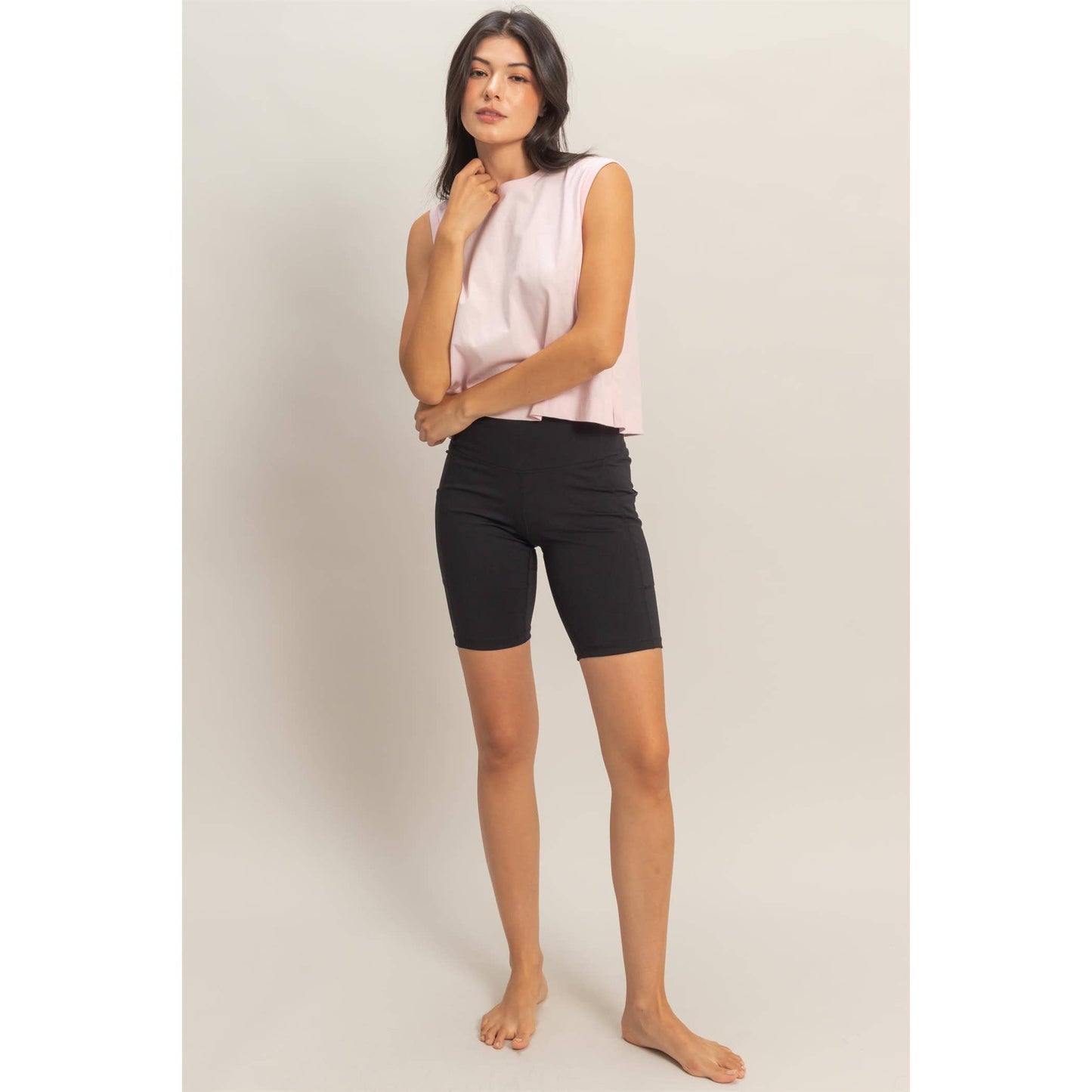 Double Zero - Sleeveless Crew Neck Top With Back Pleats: BLUE