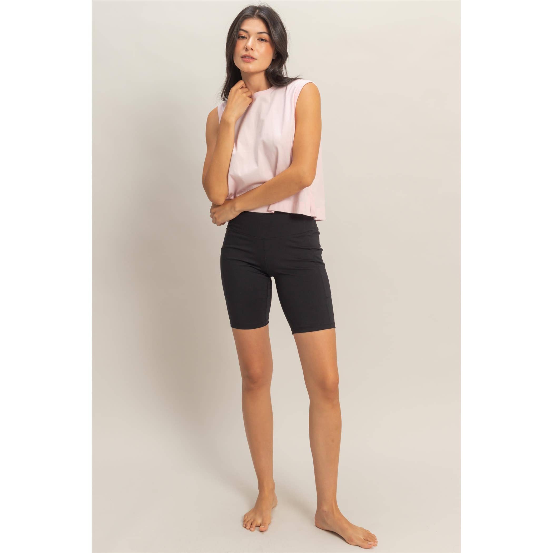 Double Zero - Sleeveless Crew Neck Top With Back Pleats: SOFT PINK