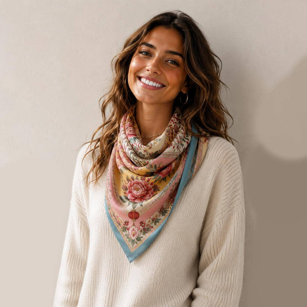 anbfashion - Mahjong Print Square Scarf WLQS-594: LBL