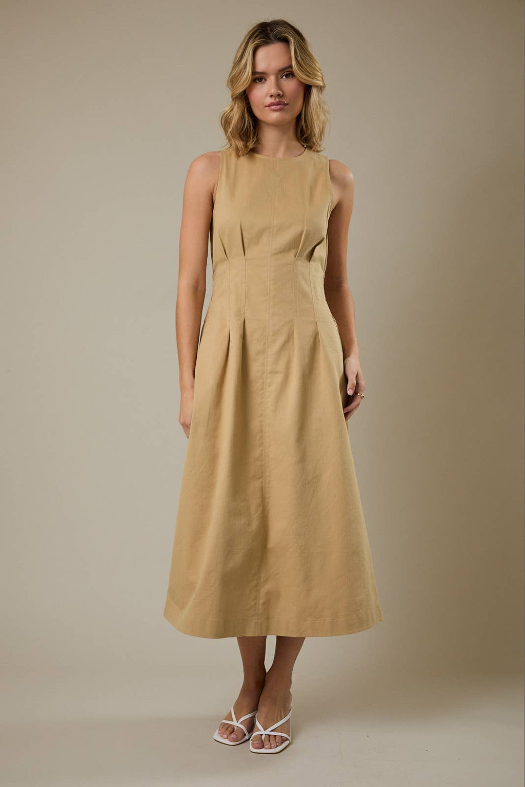 Sunday Edition - SLEEVELESS MIDI PLEATED STRETCH TWILL DRESS: MINT