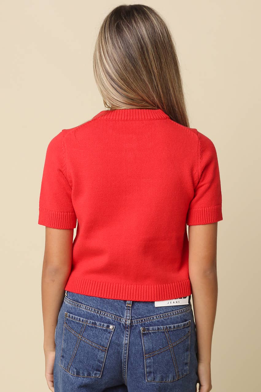Olivaceous Leia Short Sleeve Knit Top IN Orange
