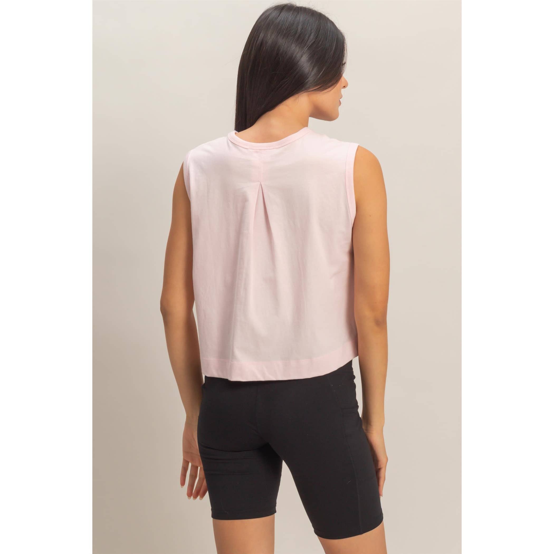 Double Zero - Sleeveless Crew Neck Top With Back Pleats: SOFT PINK
