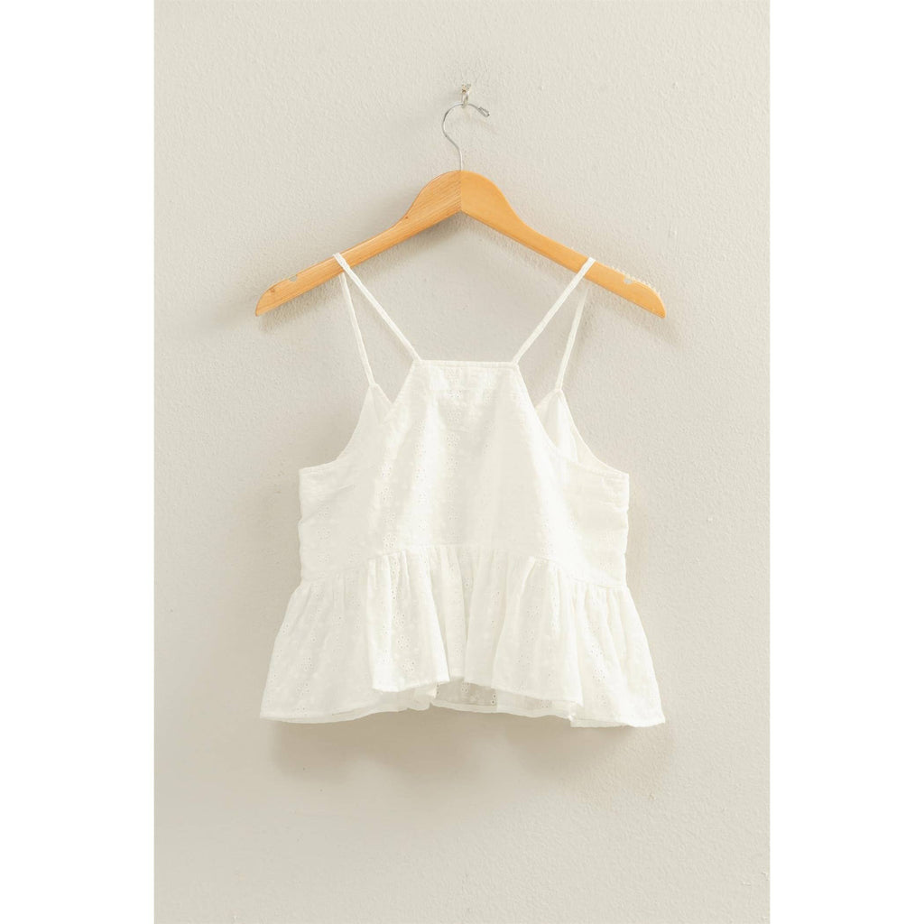 Double Zero - Eyelet Button Detail Peplum Top: RED