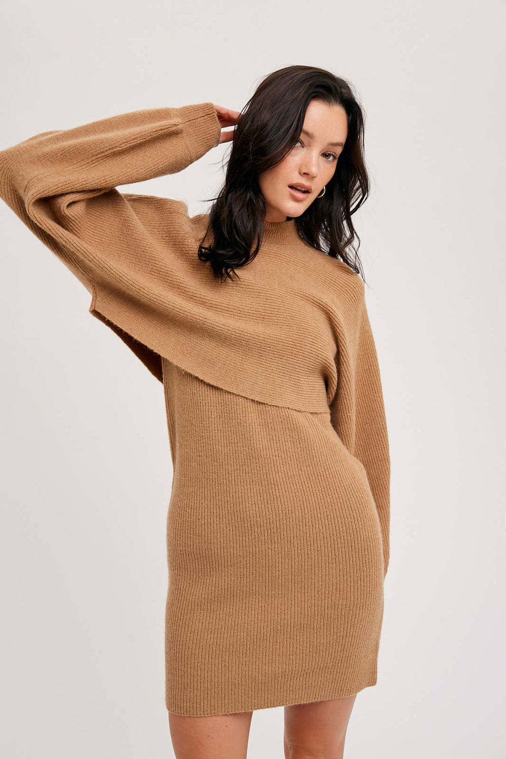 Bluivy - CROP TOP AND SLEEVELESS SWEATER DRESS SET: TOAST / S