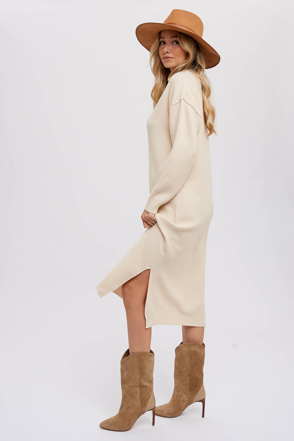 Bluivy - BUTTON FRONT MIDI SWEATER DRESS: FOREST / M