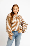Karlie Brown Stripe Bubble 3/4 Sleeve Top