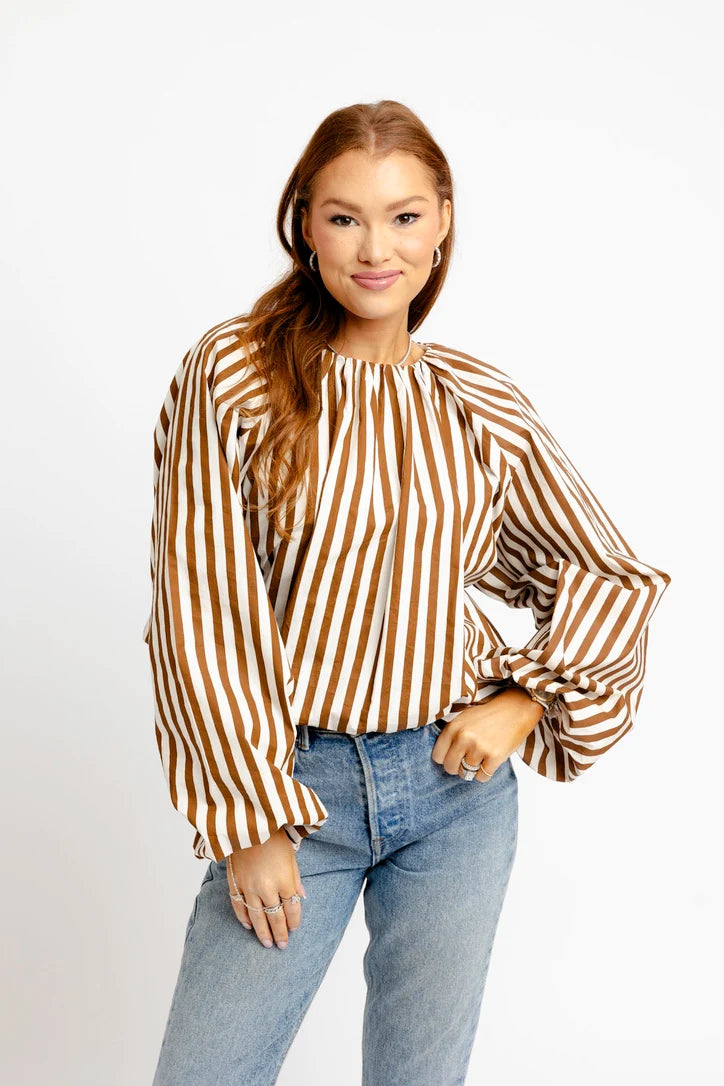 Karlie Brown Stripe Bubble 3/4 Sleeve Top