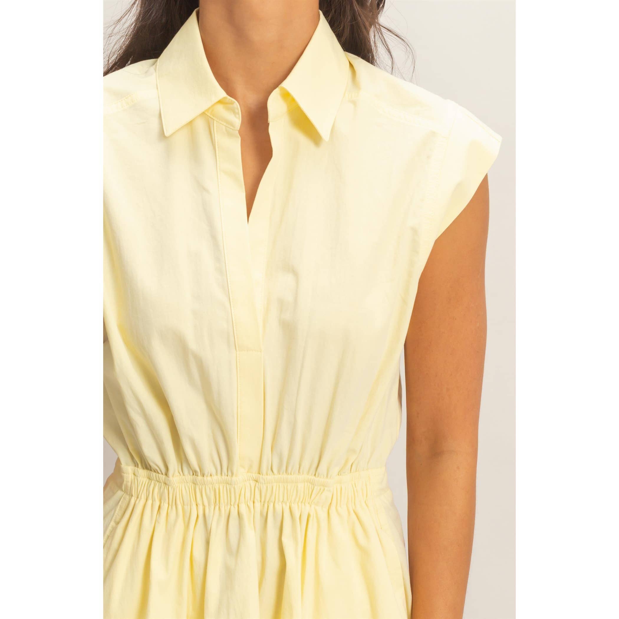 Sleeveless Collared Mini Dress: PALE YELLOW