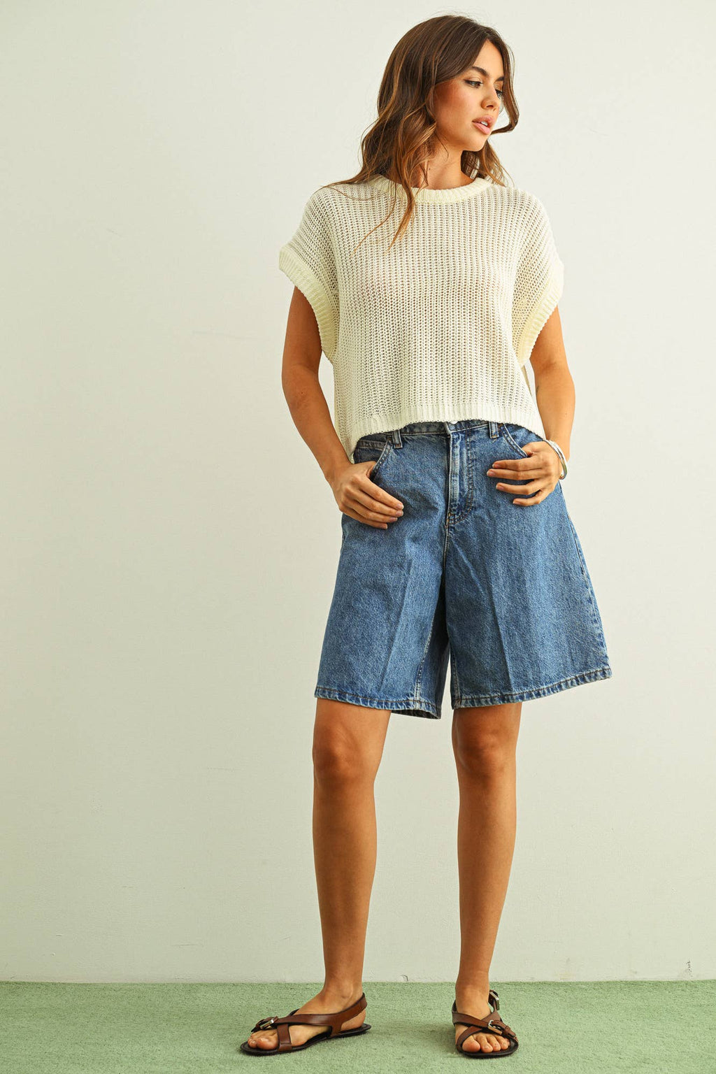 MIOU MUSE - T3332   DOLMAN SLEEVE KNITTED TOP: OFF WHITE