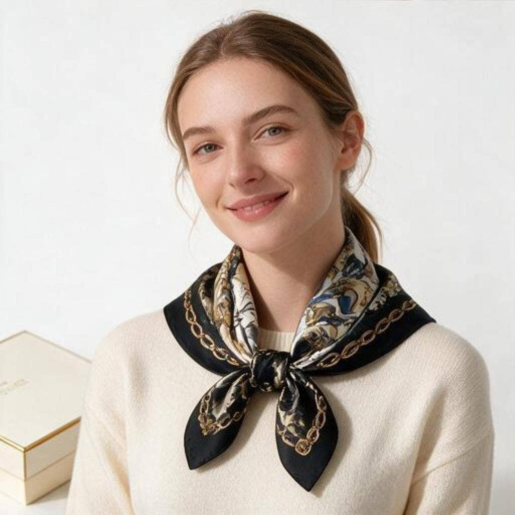 anbfashion - Chain Equestrian Silky Bandana Square Neck Scarf LVSC-324: OV