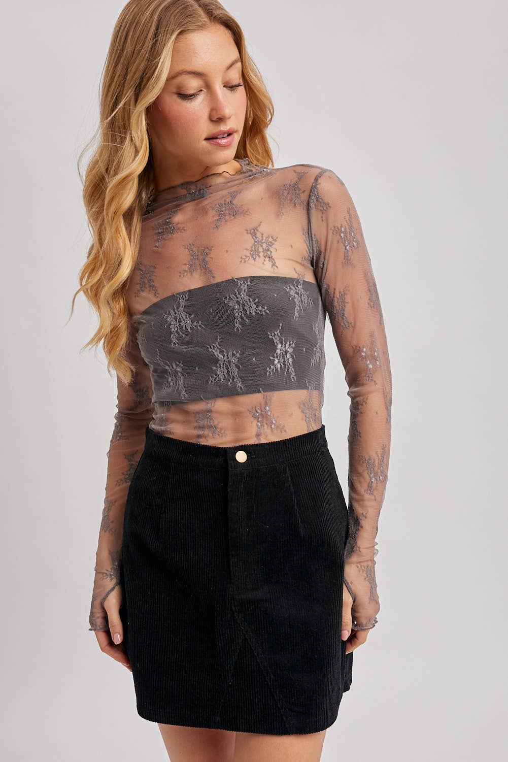 Bluivy - FLORAL EMBROIDERY LACE MESH LAYERING TOP: IVORY