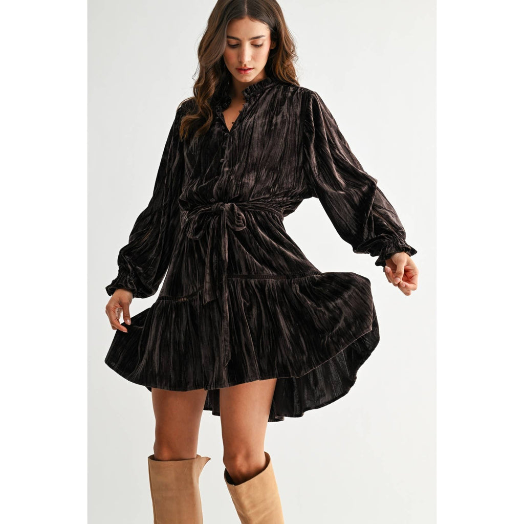 Camellia - VELVET LONG SLEEVE MINI DRESS