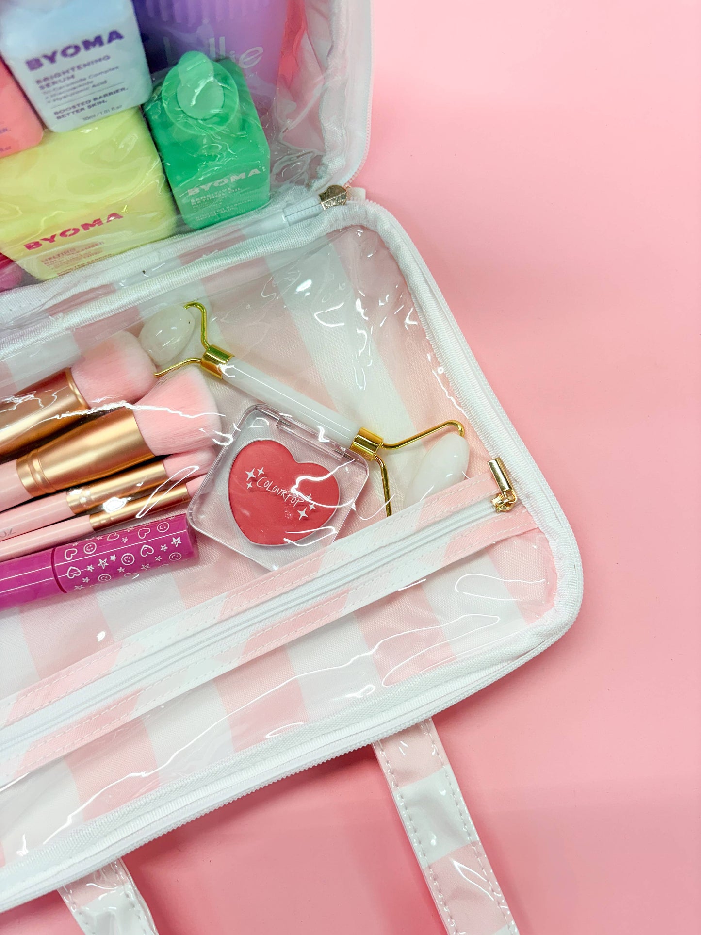 Pip & Co. - Gloss & Go - Colorful Stripe Wipeable Travel Cosmetic Case: Pink/Green