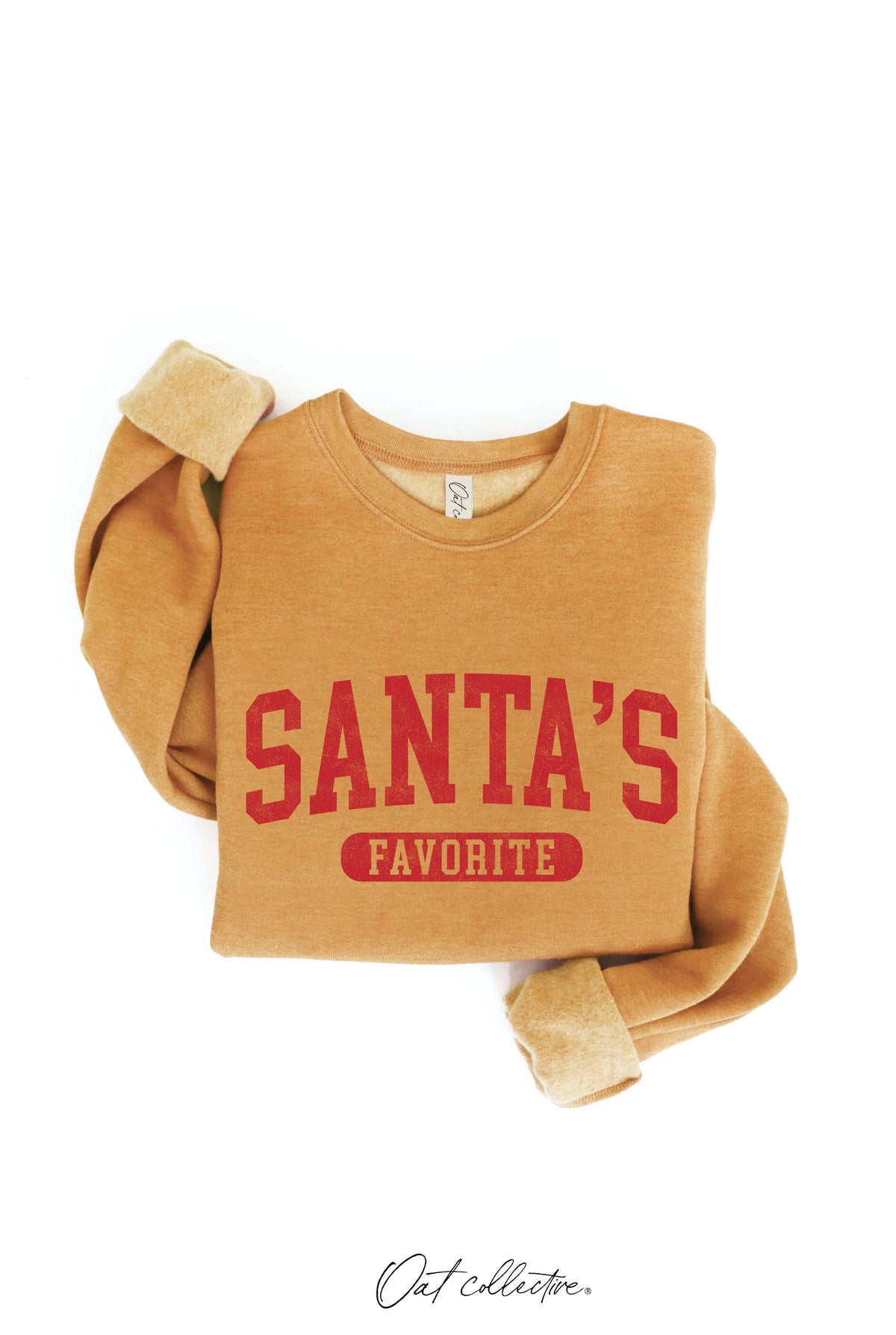 OAT COLLECTIVE - SANTA'S FAVORITE Graphic Sweatshirt: CRANBERRY HEATHER / XL