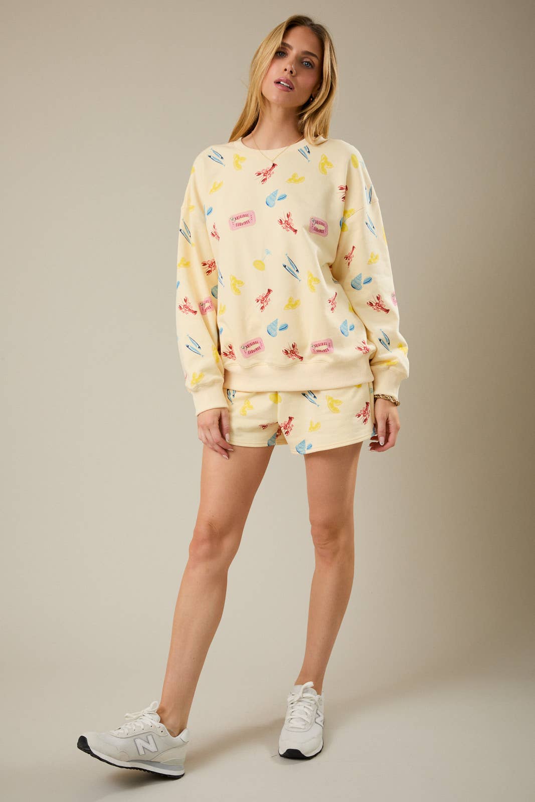 Sunday Edition - HIGH WAIST SEA PRINT SWEATSHORTS: BUTTER-MULTI / S