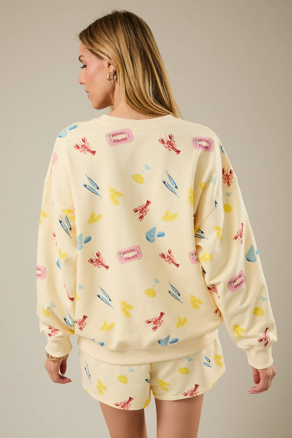Sunday Edition - ROUND NECK LONG SLEEVE SEA PRINT SWEATSHIRT: BUTTER-MULTI