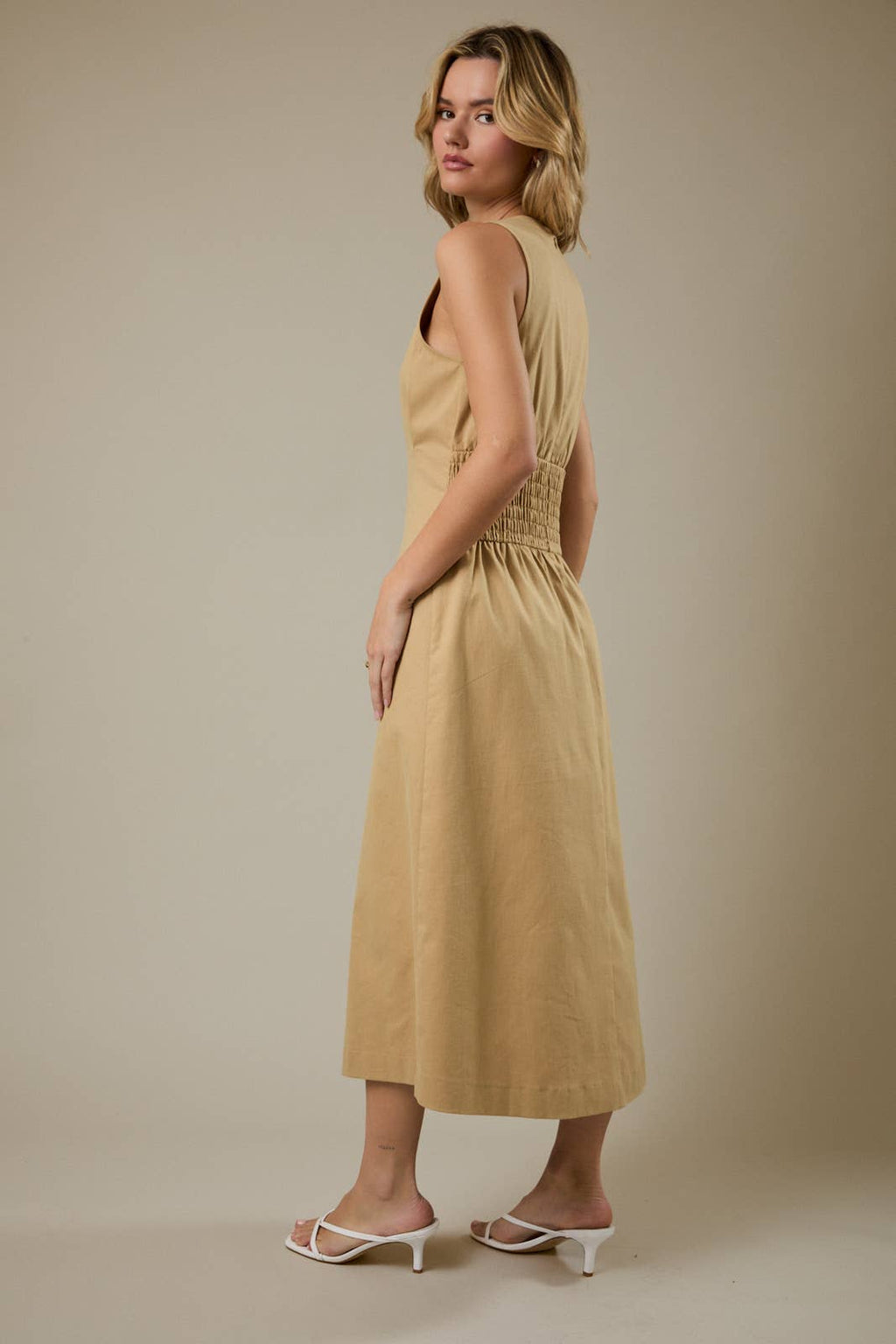 Sunday Edition - SLEEVELESS MIDI PLEATED STRETCH TWILL DRESS: MINT