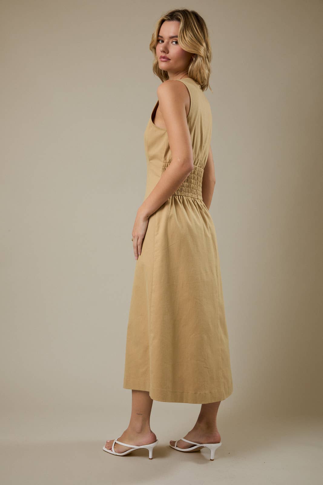 Sunday Edition - SLEEVELESS MIDI PLEATED STRETCH TWILL DRESS: MINT