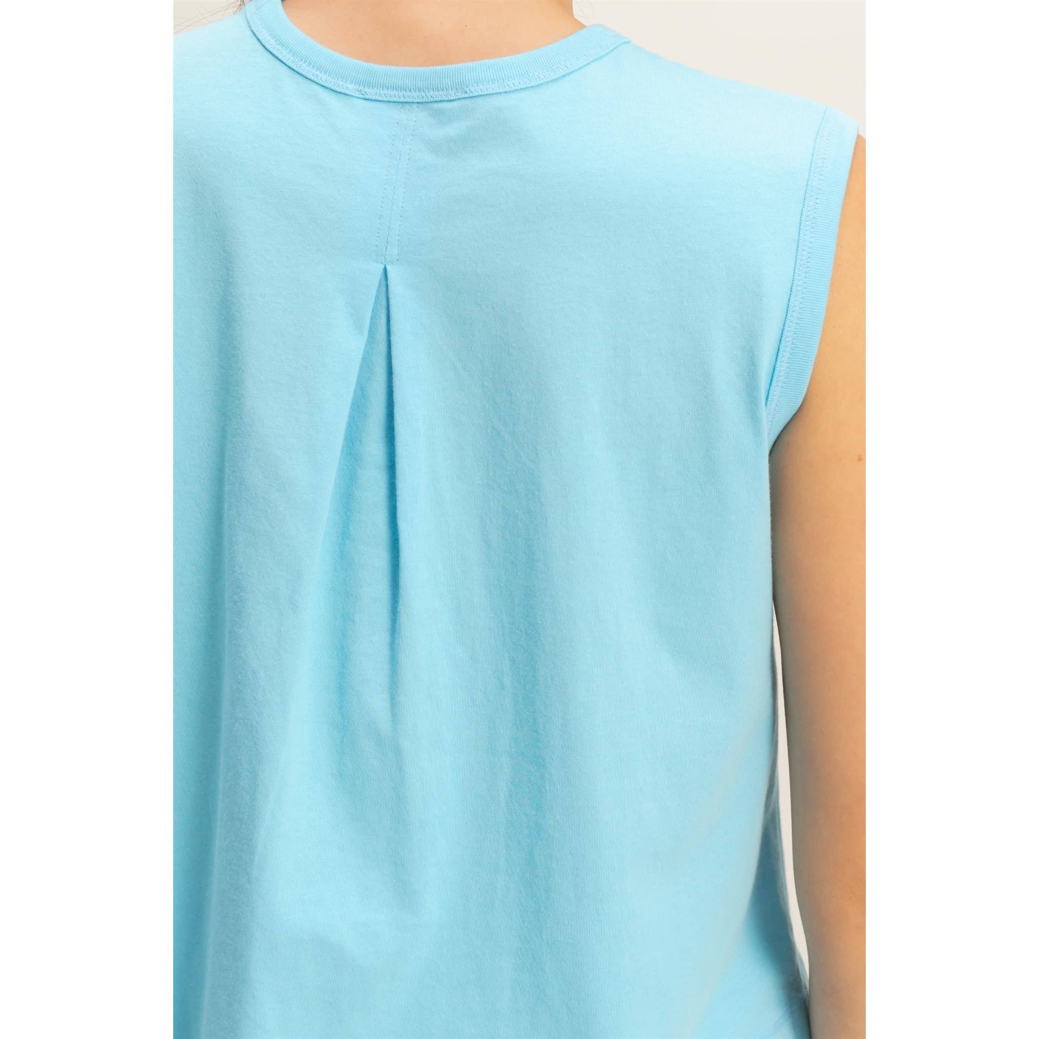Double Zero - Sleeveless Crew Neck Top With Back Pleats: BLUE