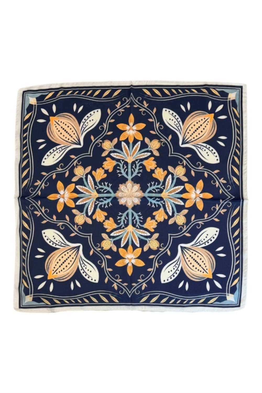 anbfashion - SYMMETRICAL BOTANICAL FLORAL SILKY SQUARE SCARF ICS1100: BLACK