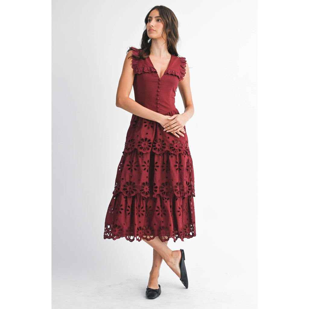 Camellia - COTTON LACE TIERED MIDI DRESS