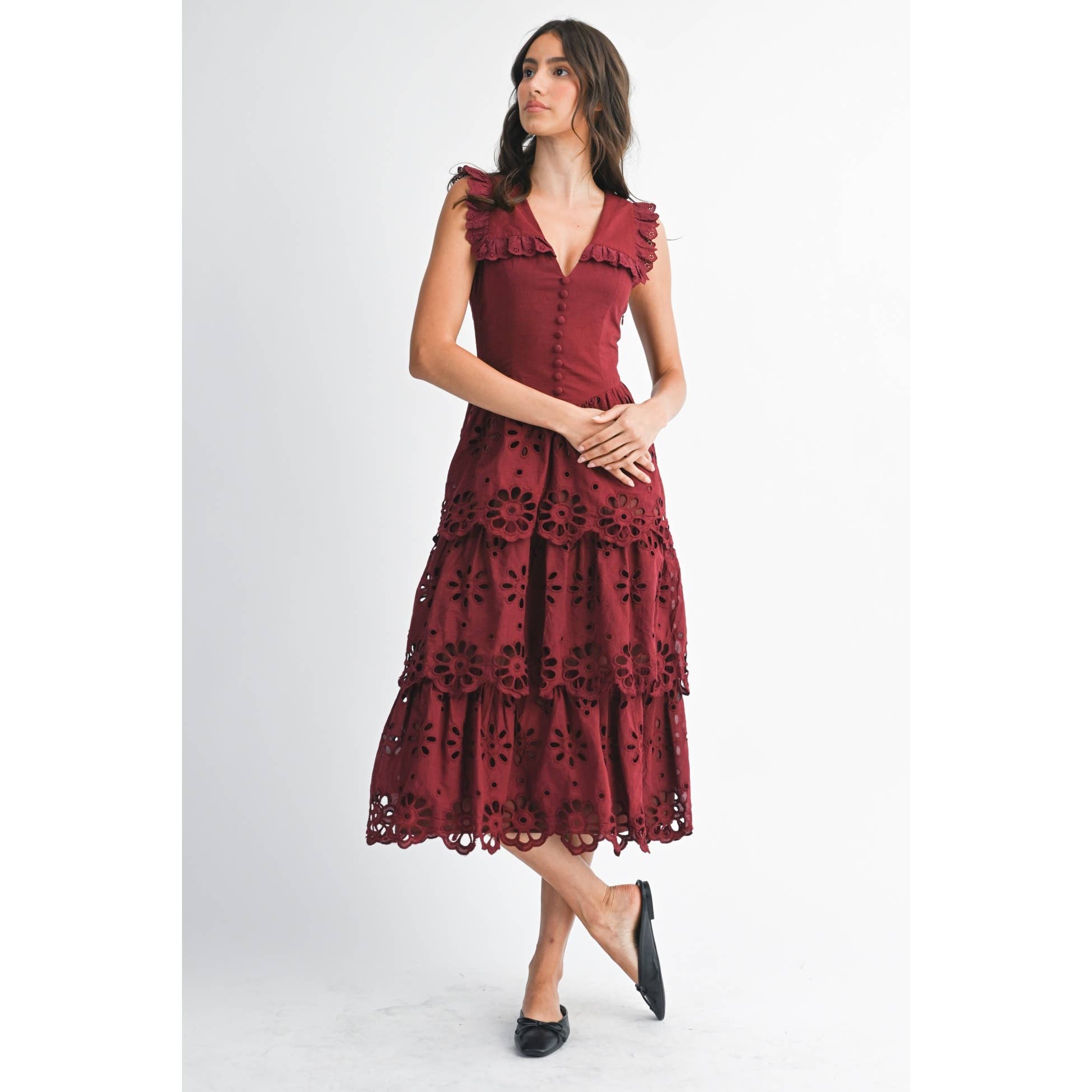 Camellia - COTTON LACE TIERED MIDI DRESS