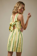 Sunday Edition - BOAT NECK SLEEVELESS BACK TIE STRIPE MINI DRESS: CREAM-LEMON