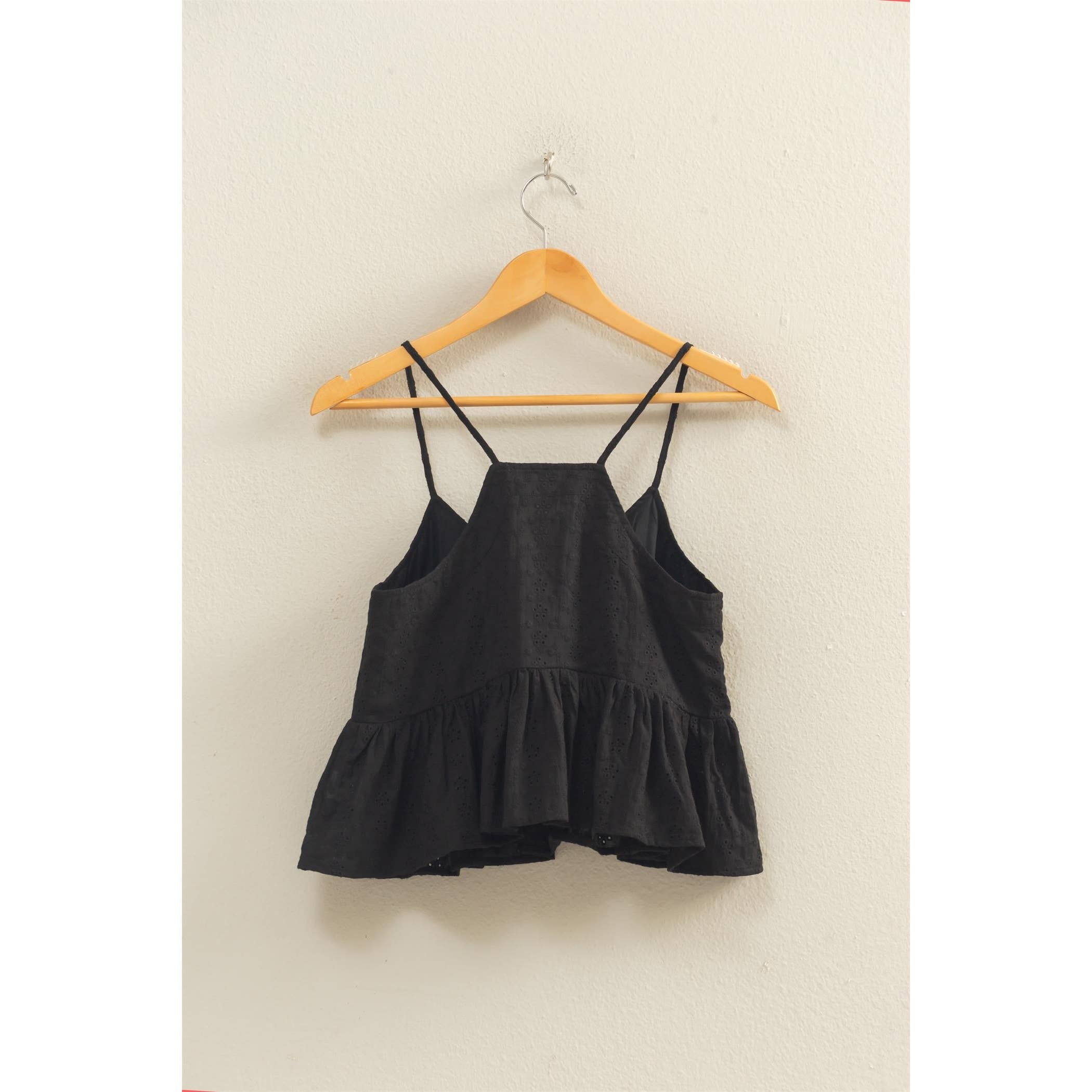 Double Zero - Eyelet Button Detail Peplum Top: RED