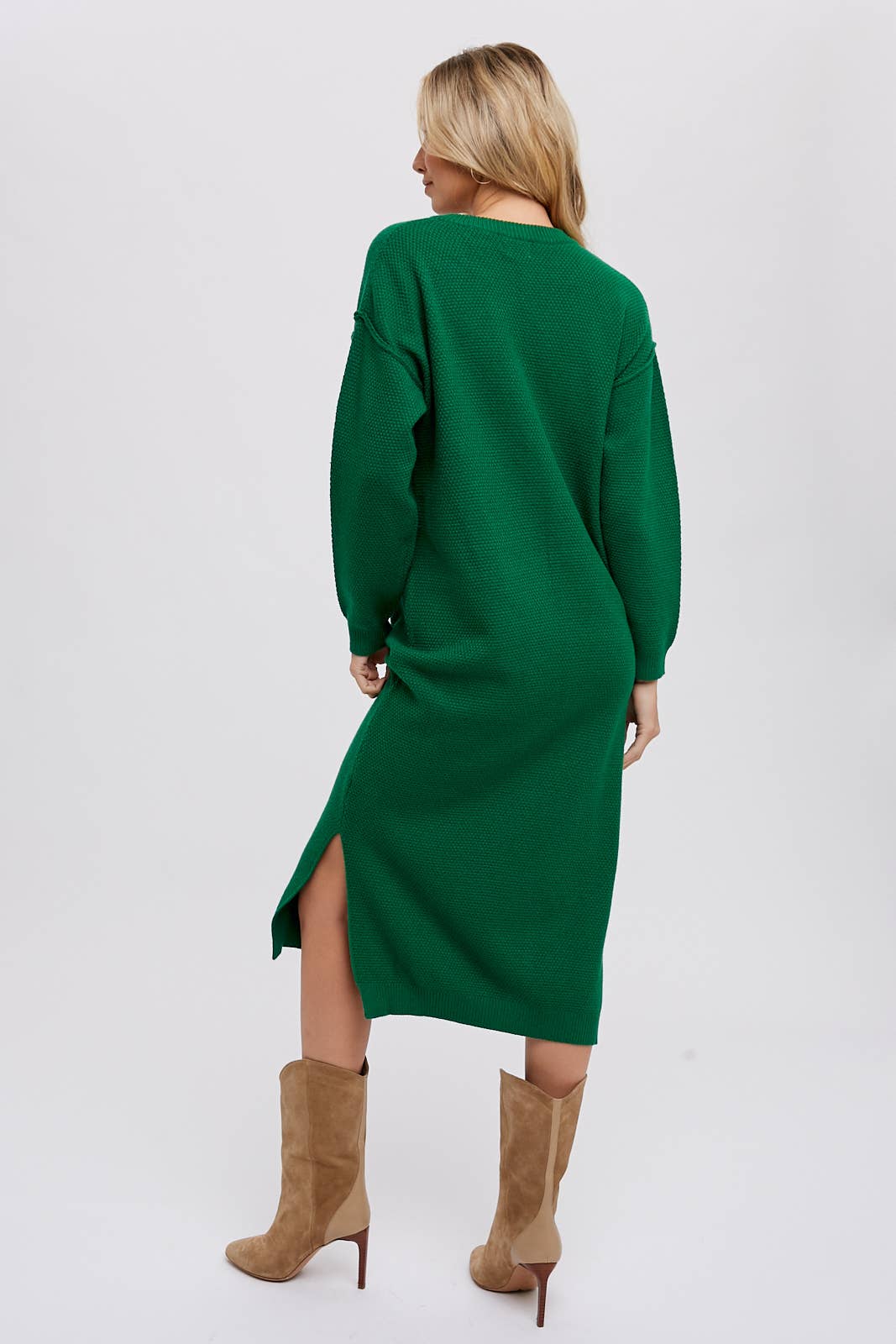 Bluivy - BUTTON FRONT MIDI SWEATER DRESS: FOREST / M