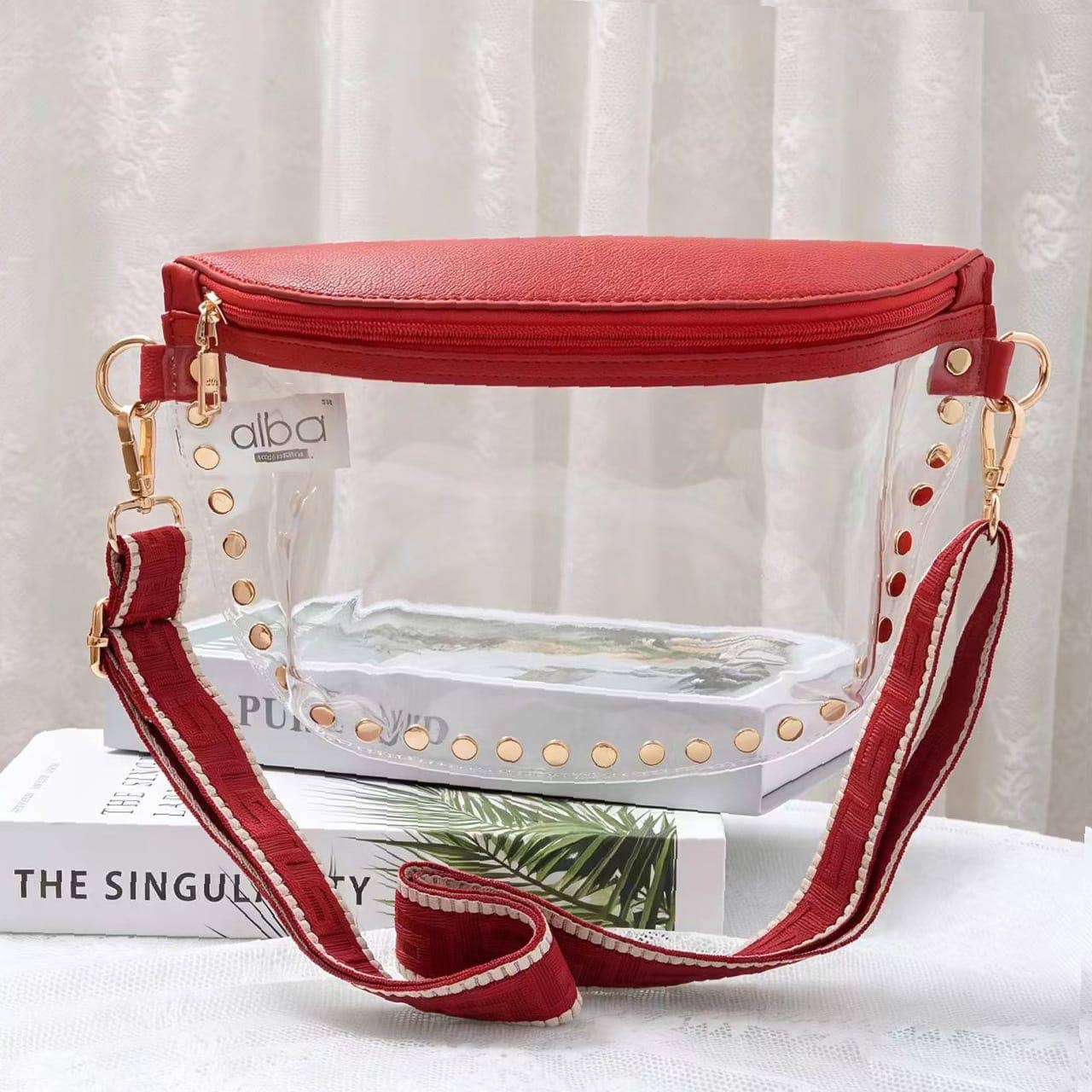 Lorna Clear Gameday Studded Crossbody Bag: Red